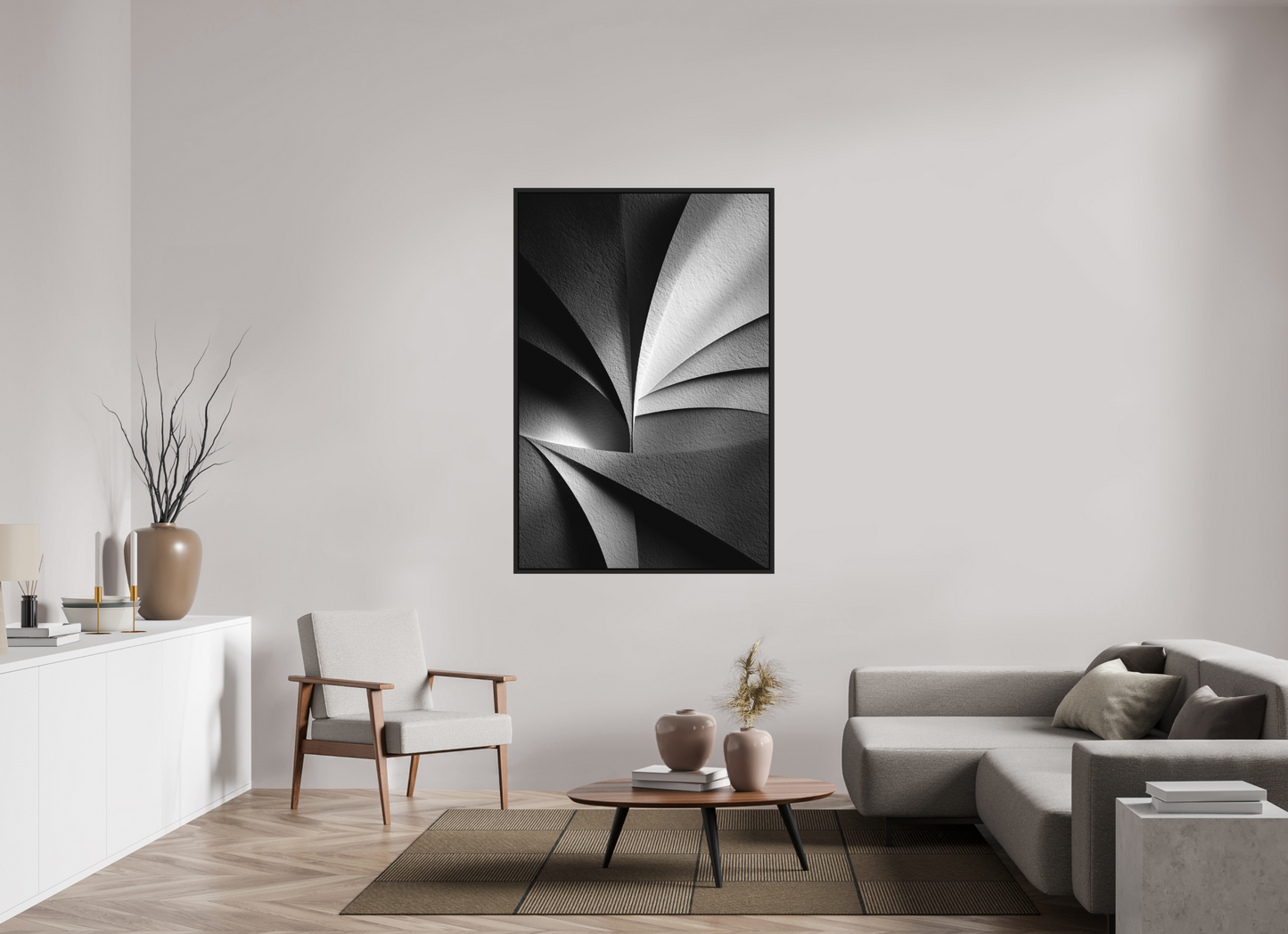 40 x 60″, Photo Print on Aluminum Backing with boarder Abstract B&W 1
