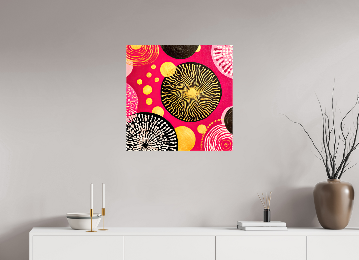 25 x 25″, Glossy Canvas Spores