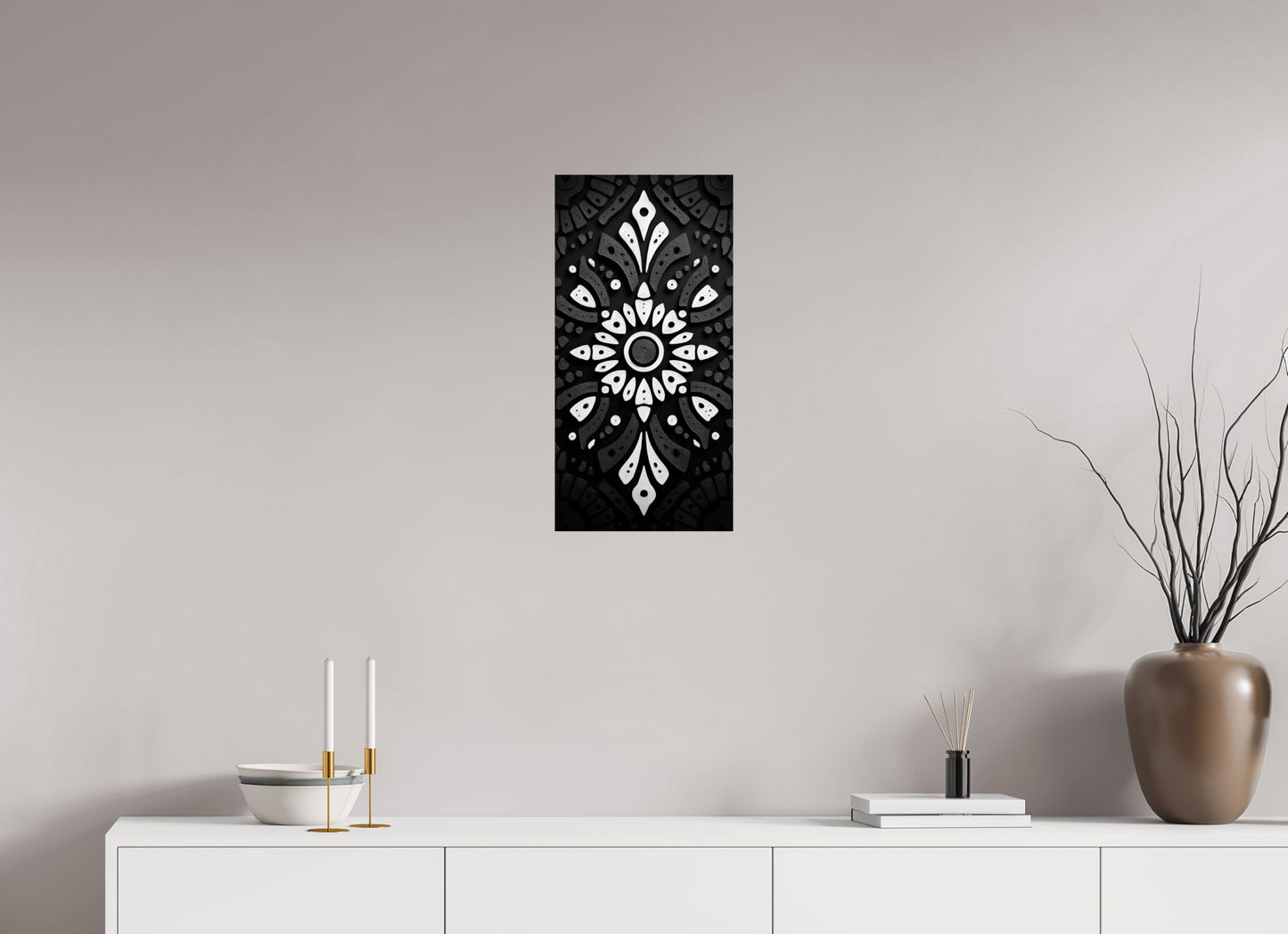 12 x 24″, Fine Art Print On Aluminum Dibond Black & White Tribal 2