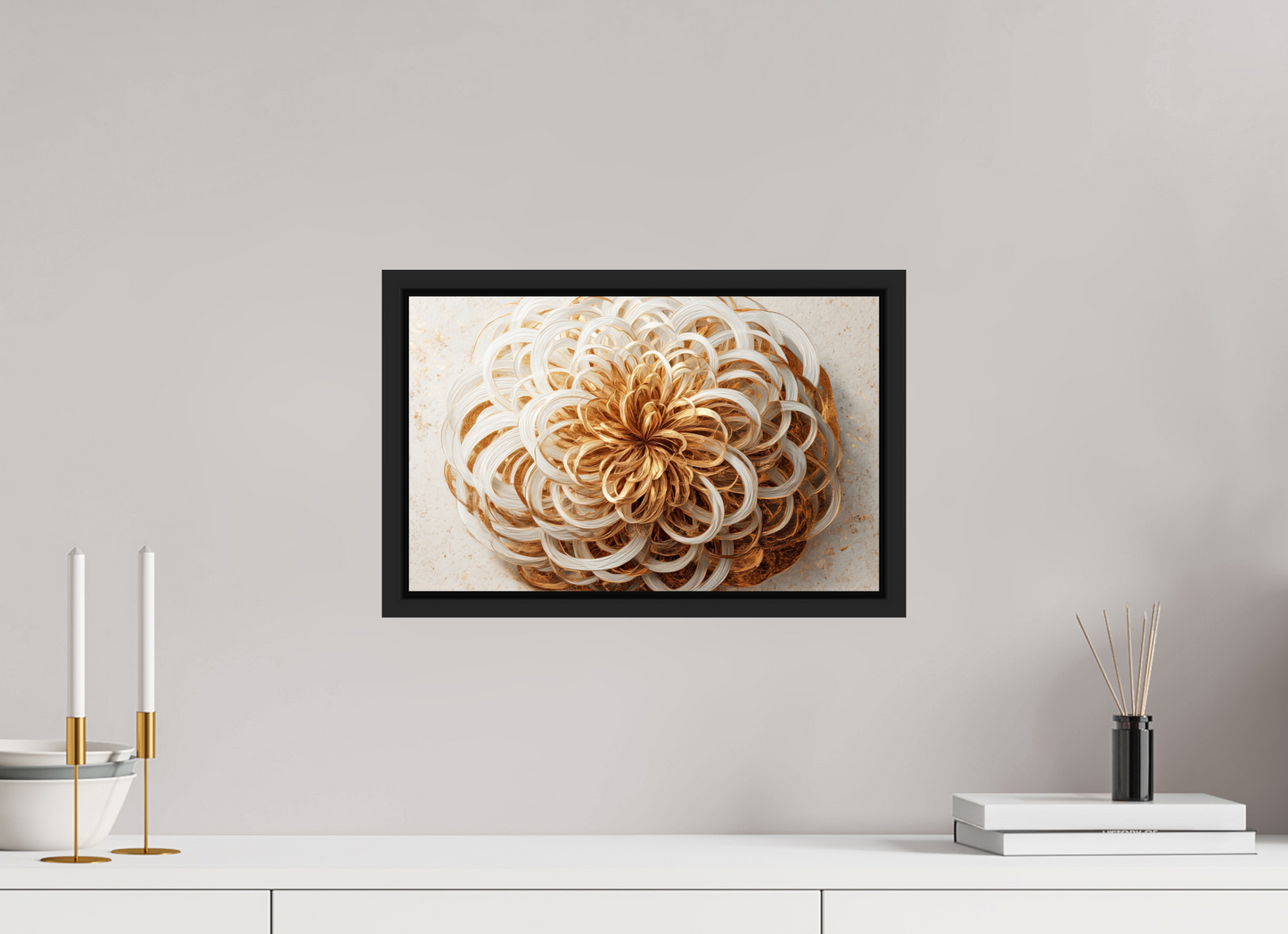 15.9 x 10″, Fine Art Print on Aluminum Dibond with Boarder Abstract Gold Flower