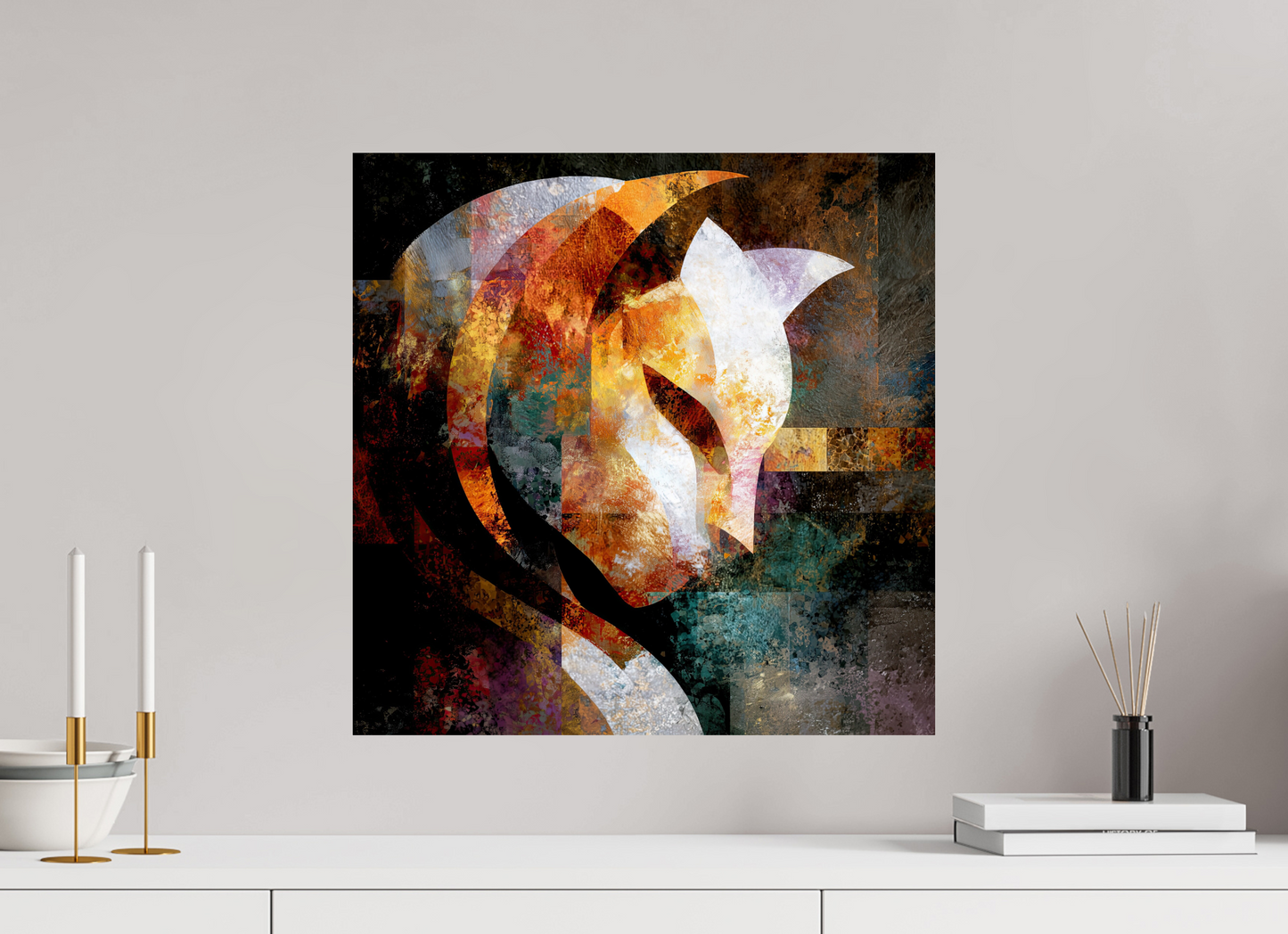 20 x 20″, Fine Art Print On Aluminum Dibond Abstract Cat