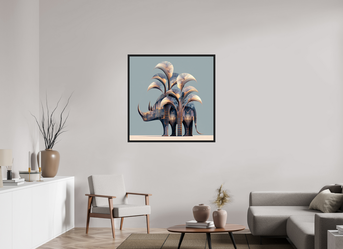 40 x 40″, Fine Art Print on Aluminum Dibond with Boarder Abstract Rhino