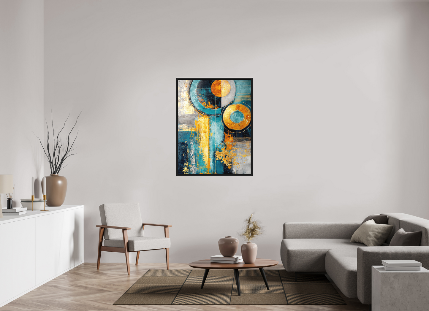 35 x 45.3″, Photo Print on Aluminum Backing with boarder Abstract Gold Paint 3