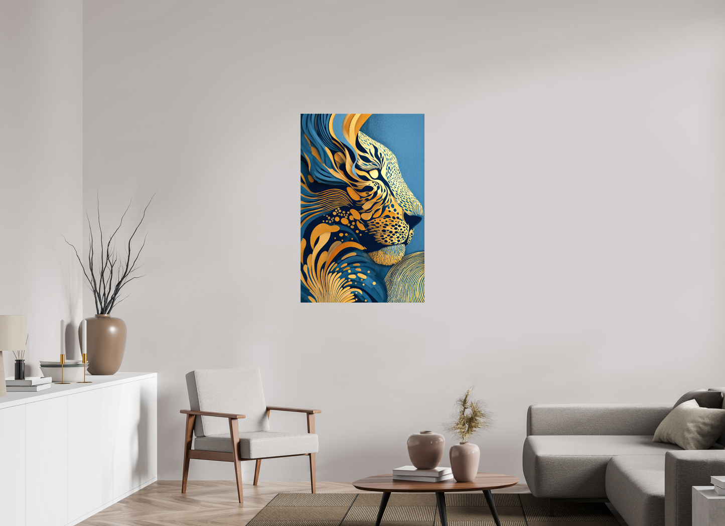 28 x 42.7″, Fine Art Print On Aluminum Dibond Yellow & Blue Cheetah