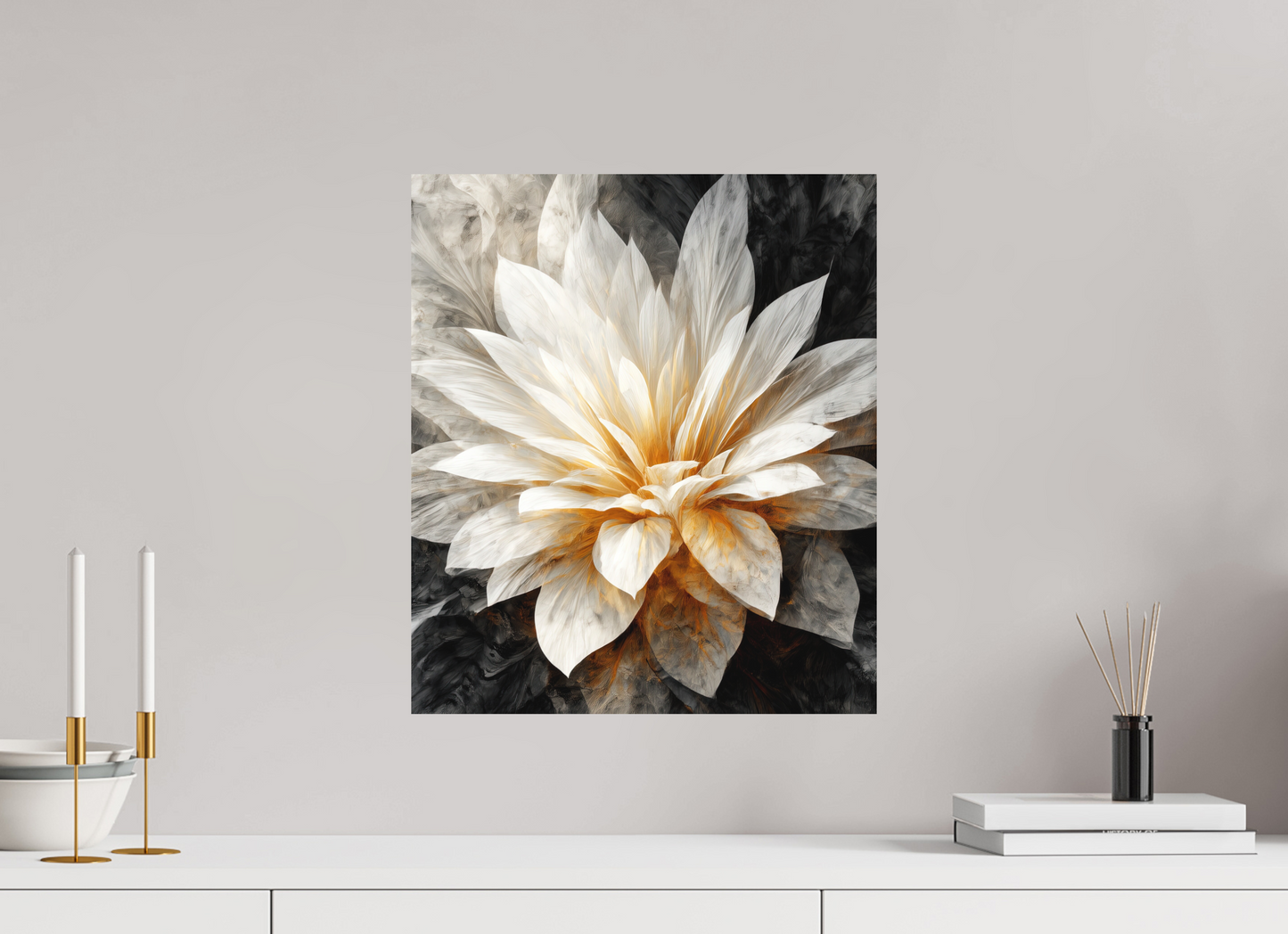 16 x 18.5″, Photo Print on Aluminum Backing White & Gold Flower 2