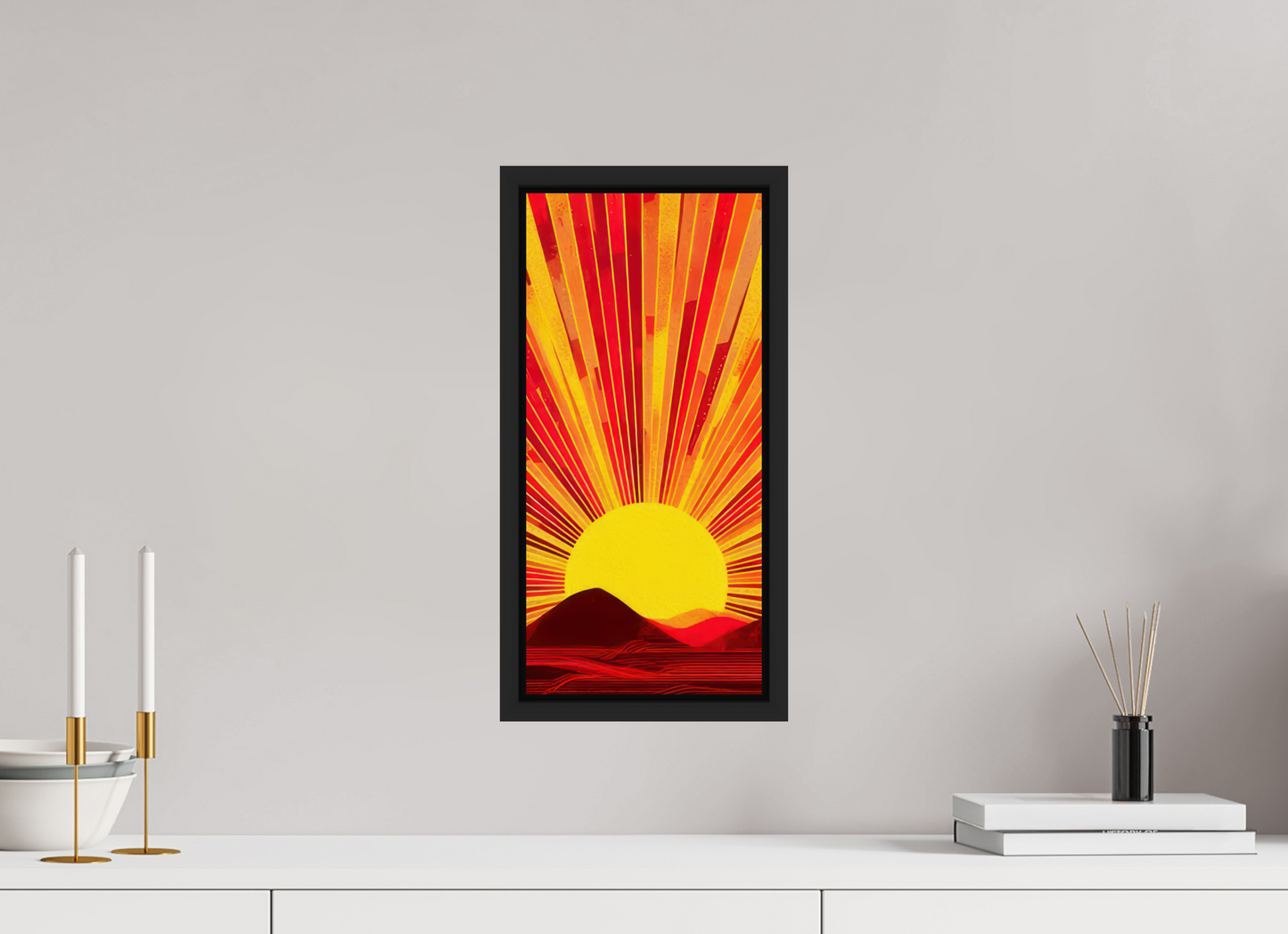 8 x 17″, Fine Art Print on Aluminum Dibond with Boarder Abstract Desert Sun