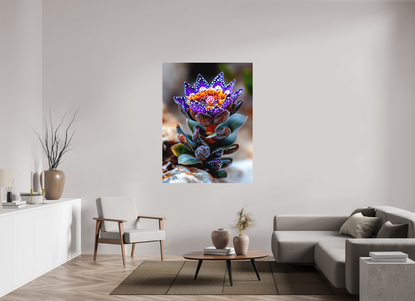 45 x 60″, Photo Print on Aluminum Backing Caterpillar Flower