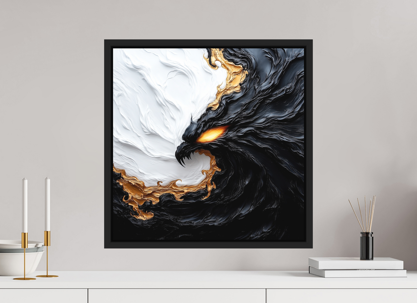 20 x 20″, Photo Print on Aluminum Backing with boarder Yin Yang Bird