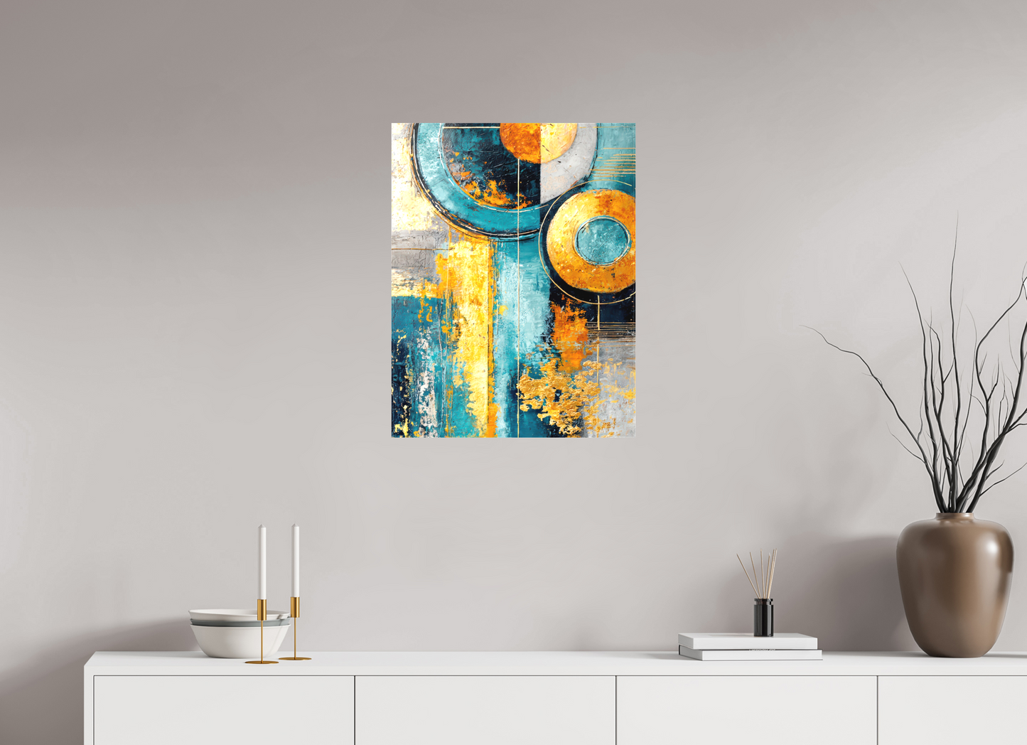 20 x 25.9″, Textile on Canvas Abstract Gold Paint 3