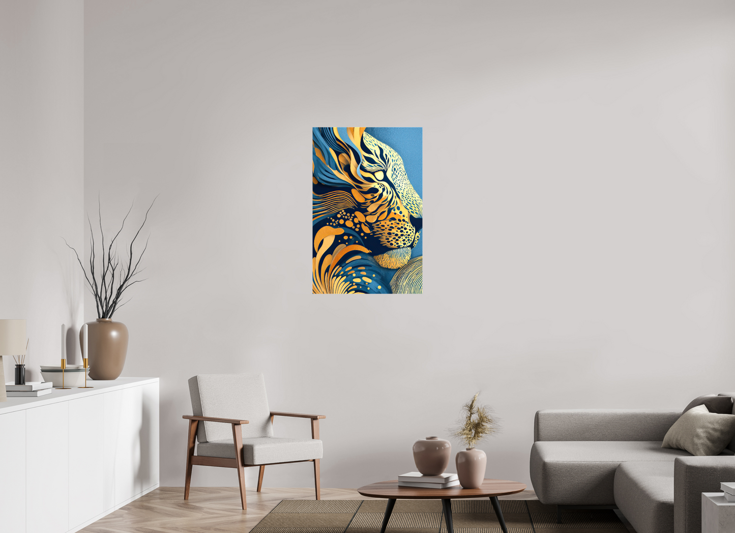 24 x 36.6″, Glossy Canvas Yellow & Blue Cheetah
