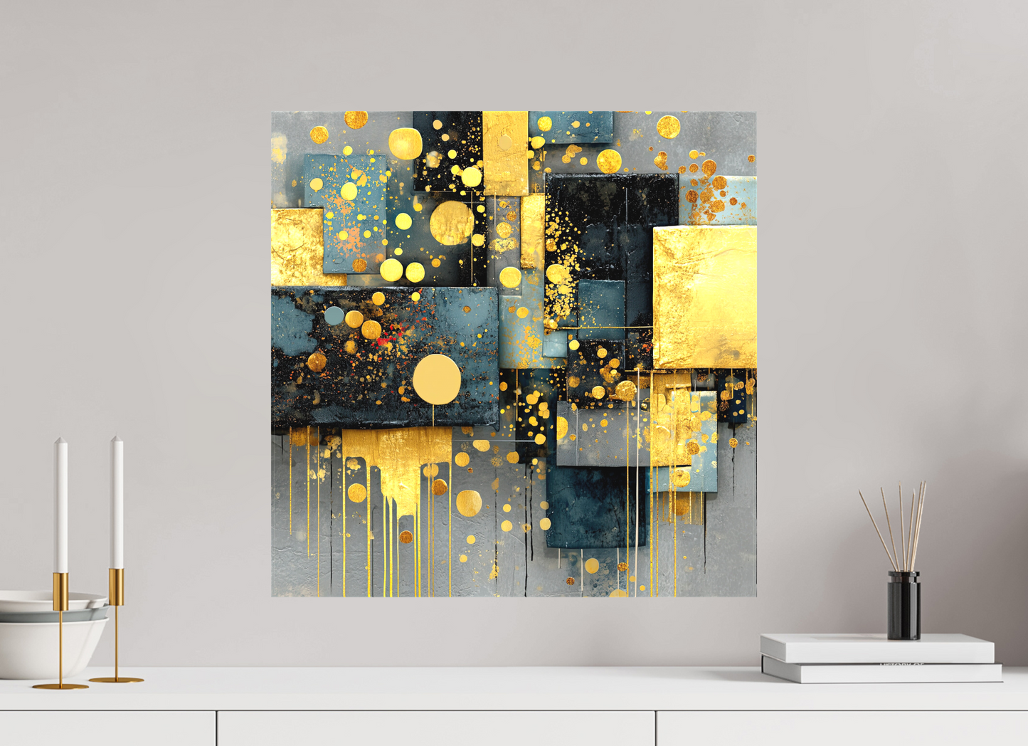 20 x 20″, Textile on Canvas Abstract Gold