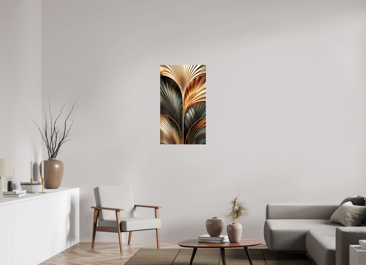 20 x 35.1″, Glossy Canvas Art Deco Leaves 3