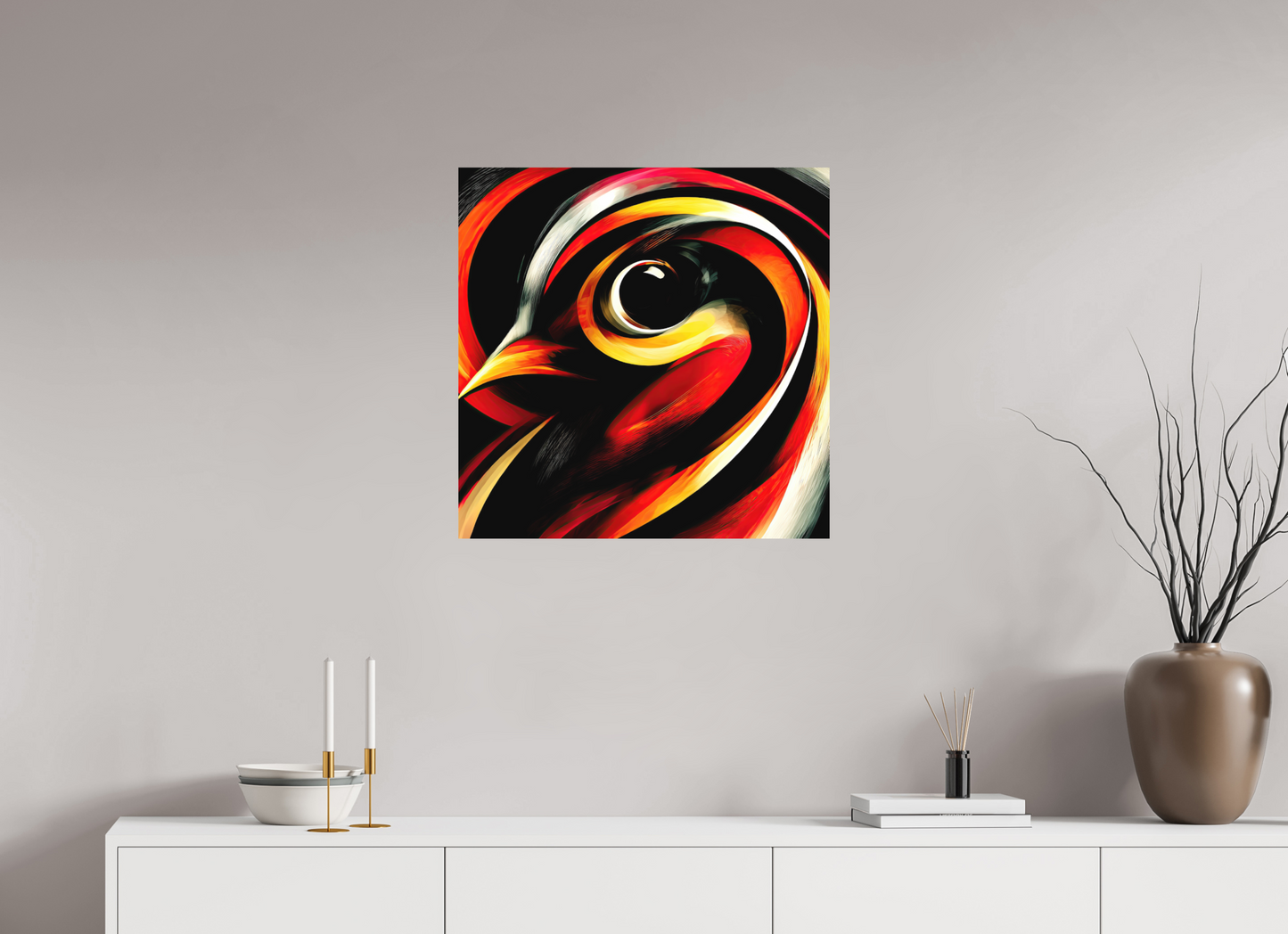 25 x 25″, Photo Print on Aluminum Backing Abstract Bird