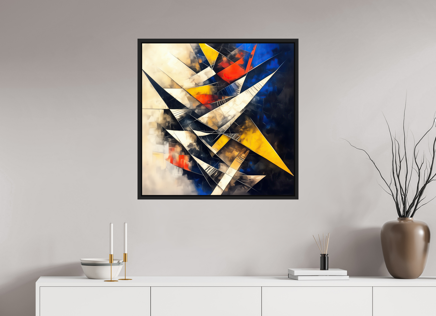 30 x 30″, Fine Art Print on Aluminum Dibond with Boarder Abstract Triangles