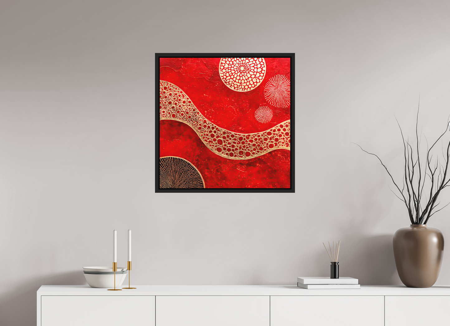 25 x 25″, Photo Print on Aluminum Backing with boarder Blood Cells