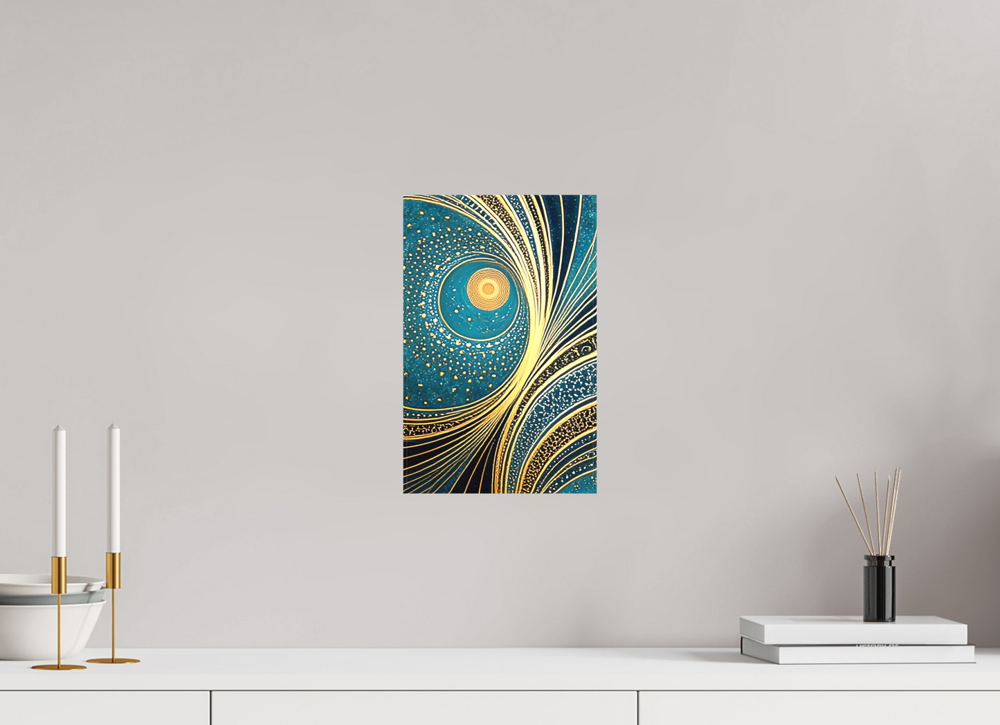 8 x 12.5″, Textile on Canvas Art Deco Teal 3
