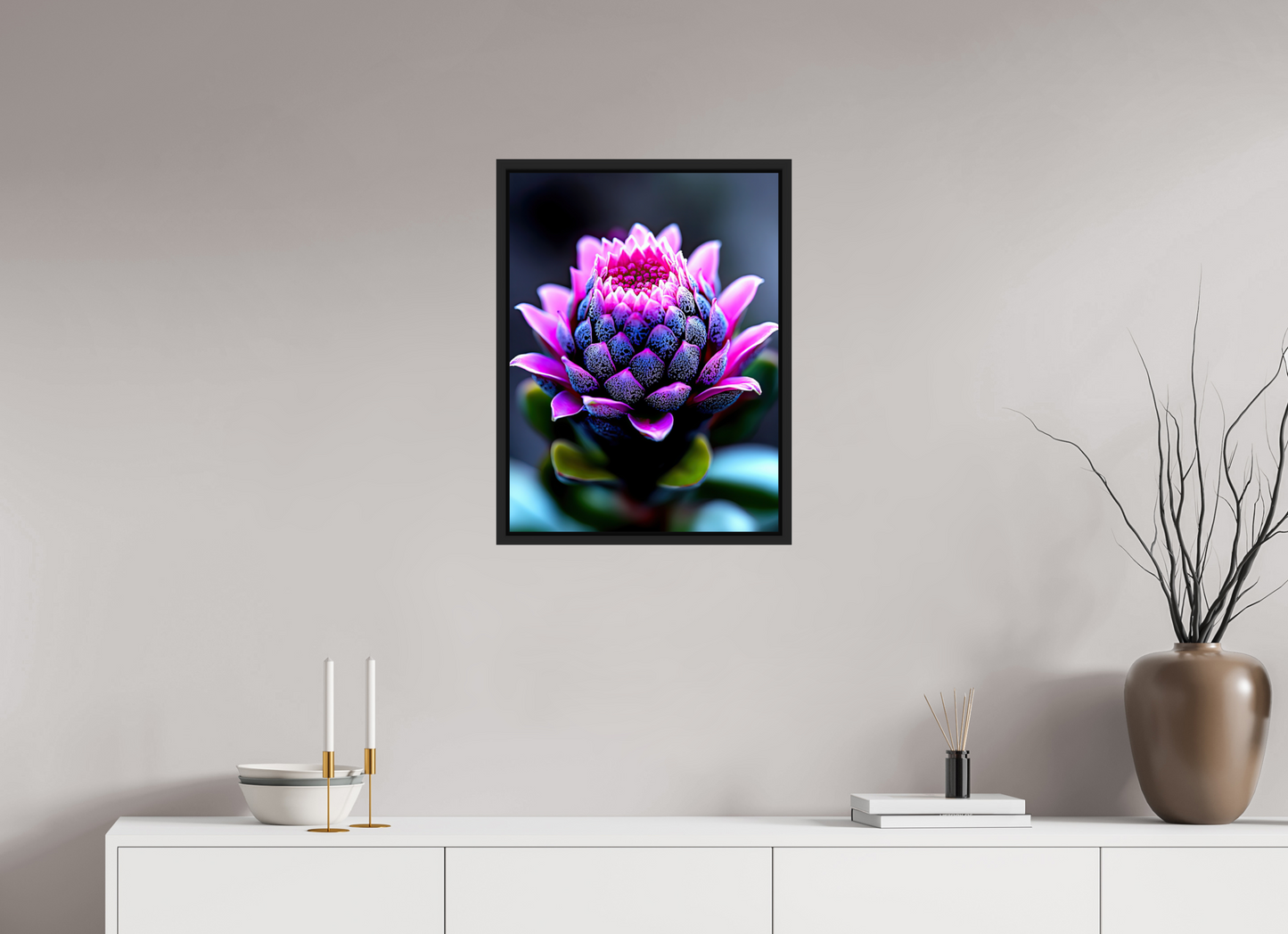 18 x 24″, Fine Art Print on Aluminum Dibond with Boarder Pink Bud Flower