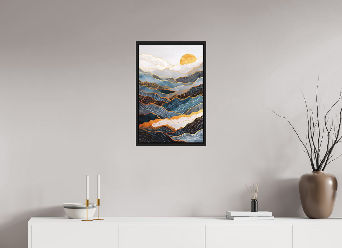 16 x 24.6″, Photo Print on Aluminum Backing with boarder Abstract Art Deco Mountains