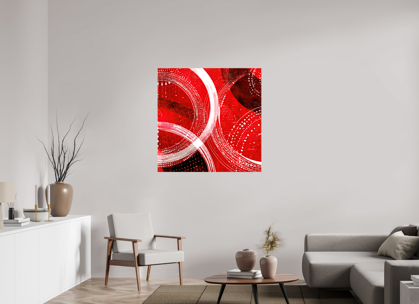 40 x 40″, Glossy Canvas Red & White