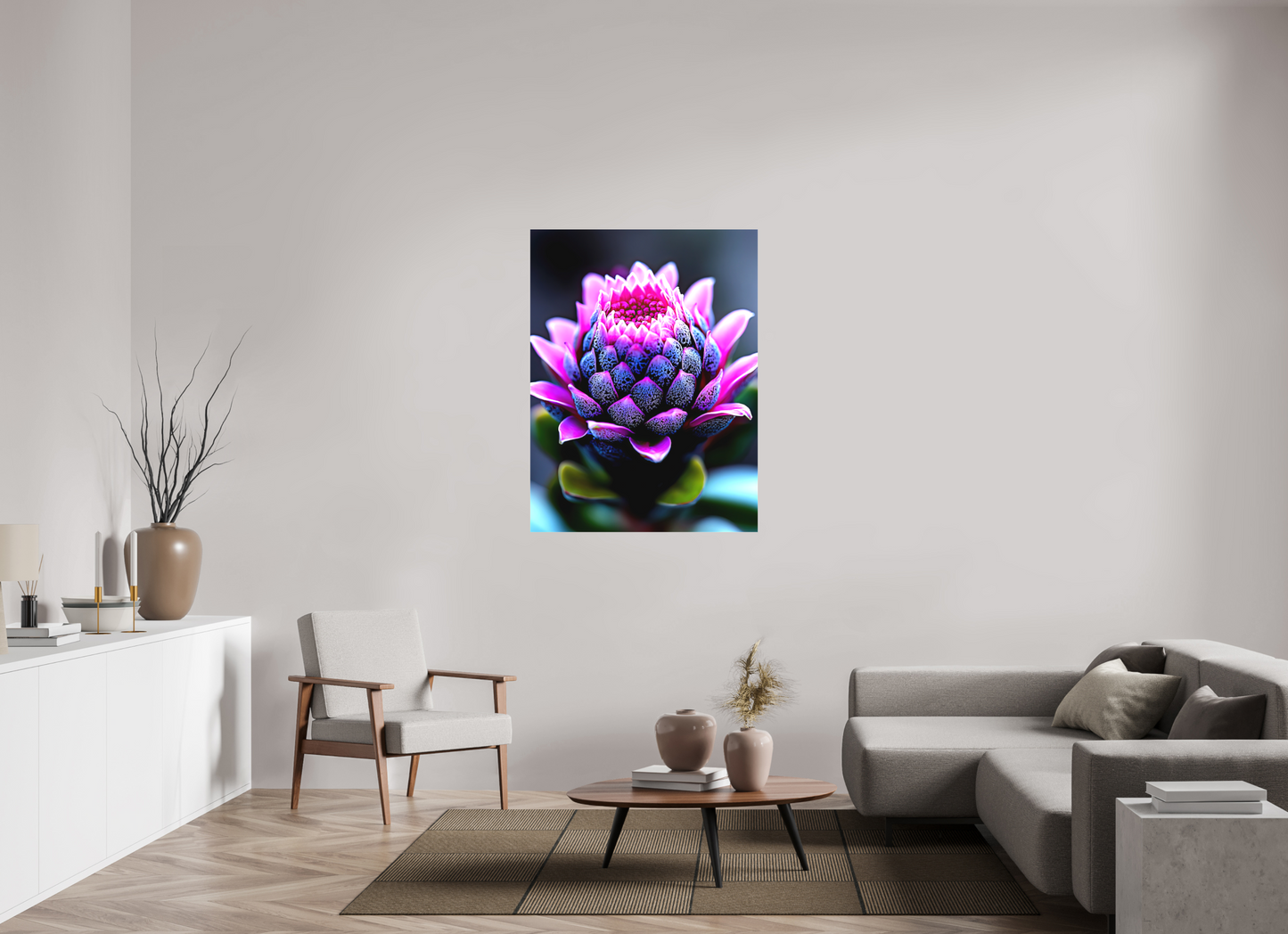 36 x 48″, Textile on Canvas Pink Bud Flower