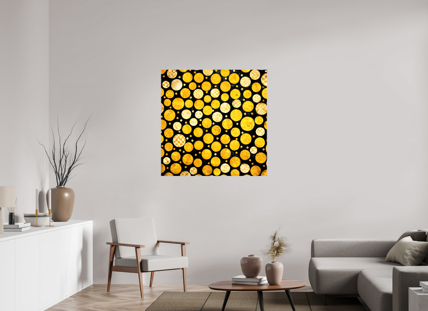 40 x 40″, Glossy Canvas Gold Dots