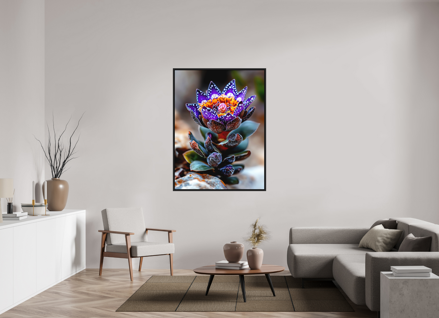 42 x 56″, Photo Print on Aluminum Backing with boarder Caterpillar Flower