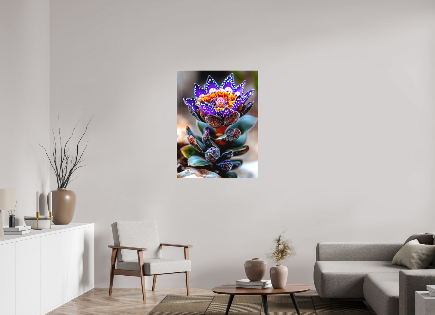 30 x 40″, Textile on Canvas Caterpillar Flower