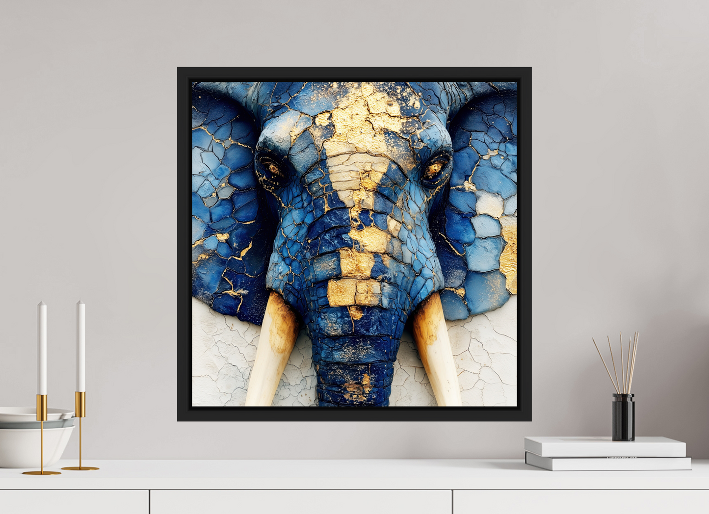 20 x 20″, Fine Art Print on Aluminum Dibond with Boarder Elephant