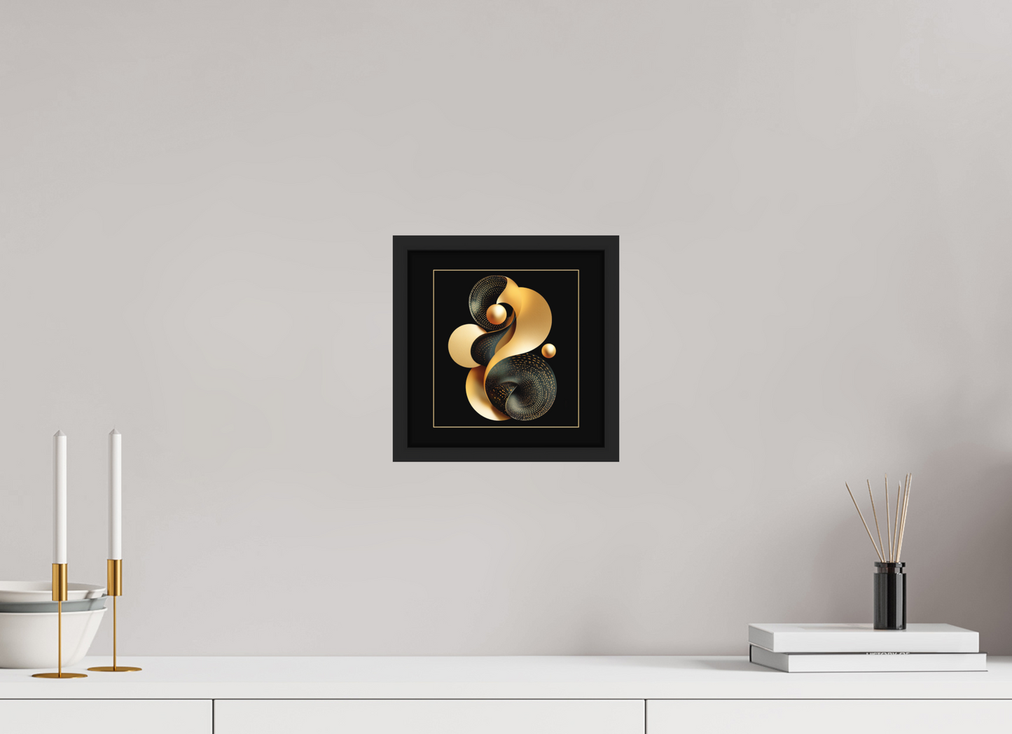 8 x 8″, Photo Print on Aluminum Backing with boarder Abstract Black & Gold