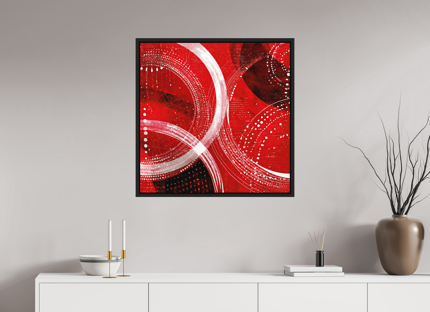 30 x 30″, Photo Print on Aluminum Backing with boarder Red & White