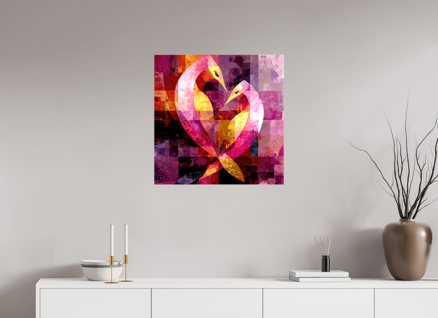 25 x 25″, Glossy Canvas Love Birds