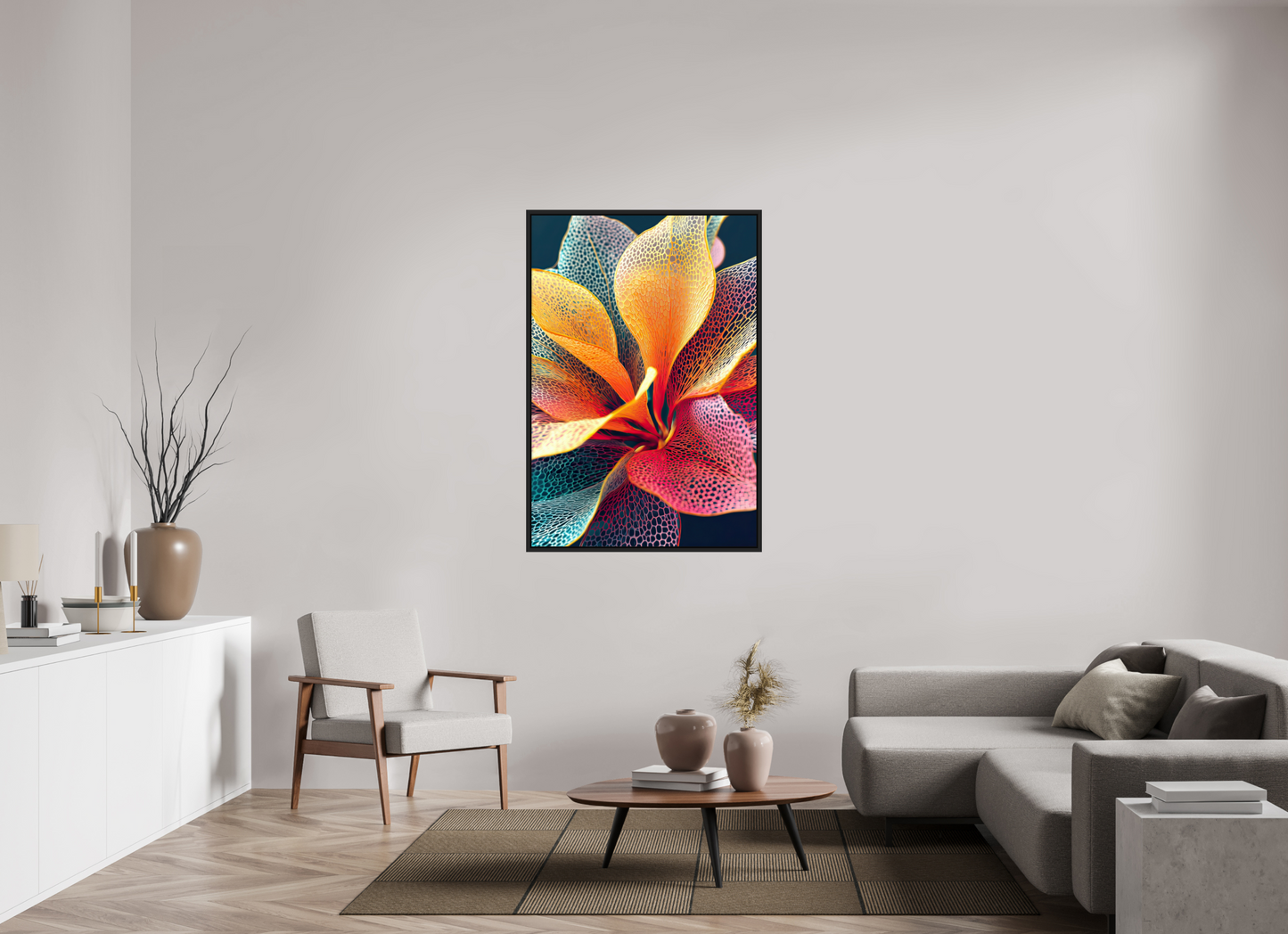 36 x 53″, Fine Art Print on Aluminum Dibond with Boarder Colorful Flower