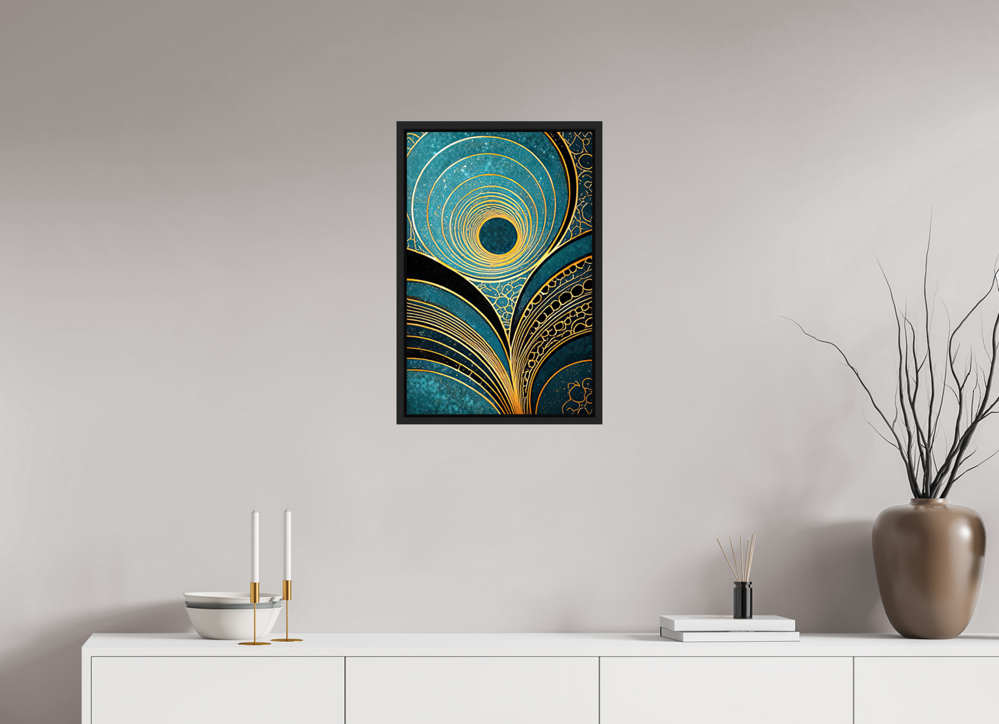 16 x 24.4″, Fine Art Print on Aluminum Dibond with Boarder Art Deco Teal 1