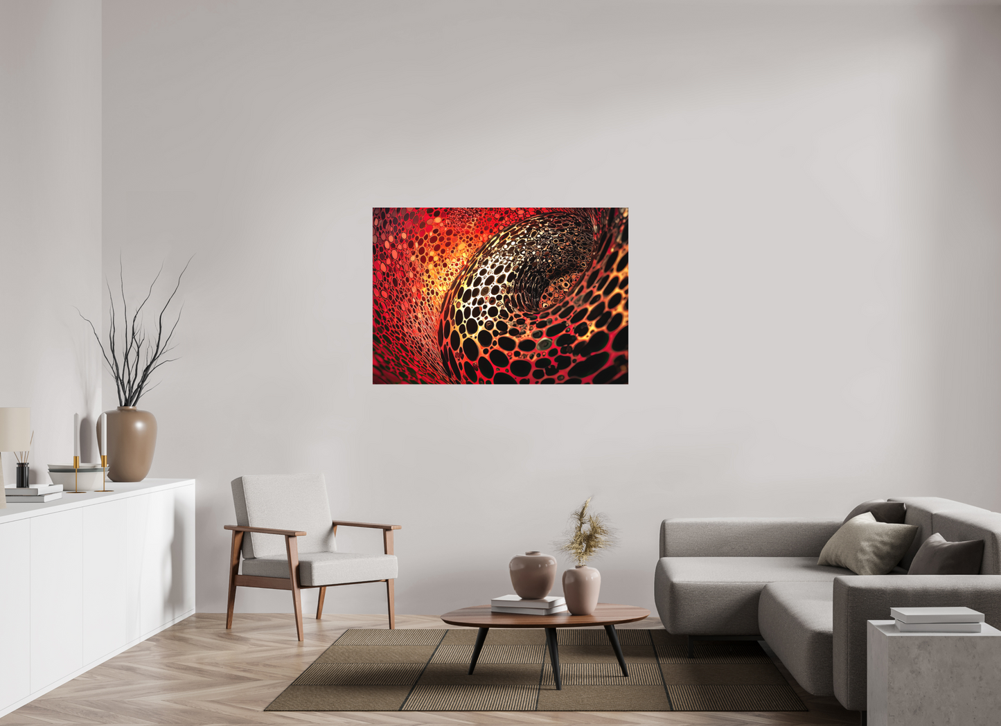 52.2 x 36″, Textile on Canvas Red Leopard