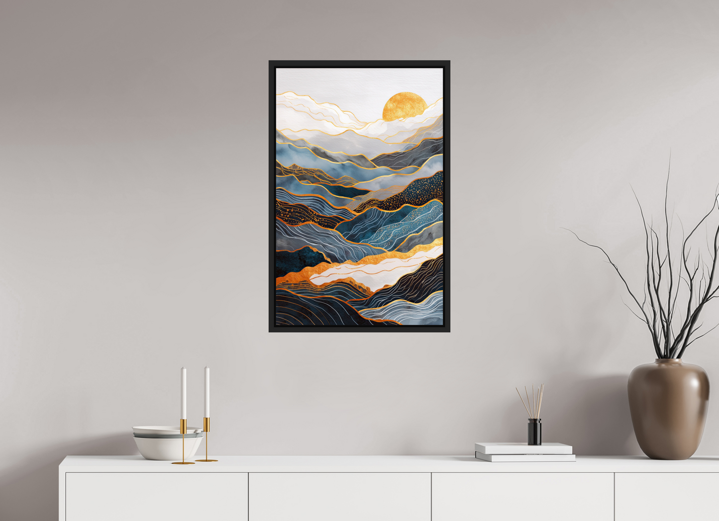 20 x 30.8″, Fine Art Print on Aluminum Dibond with Boarder Abstract Art Deco Mountains