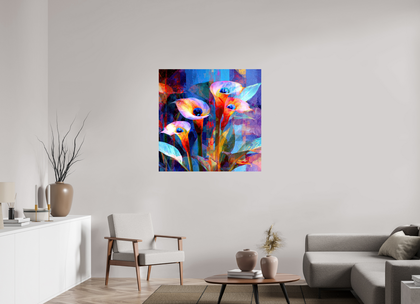 40 x 40″, Fine Art Print On Aluminum Dibond Abstract Calla Lily Flowers