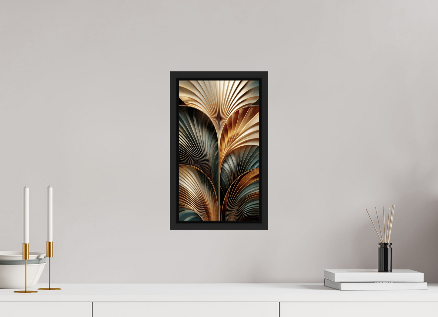 8 x 14″, Fine Art Print on Aluminum Dibond with Boarder Art Deco Leaves 3