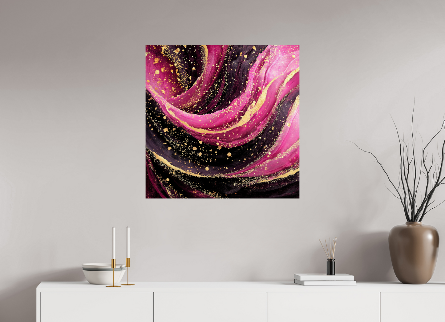 30 x 30″, Fine Art Print On Aluminum Dibond Pink & Gold
