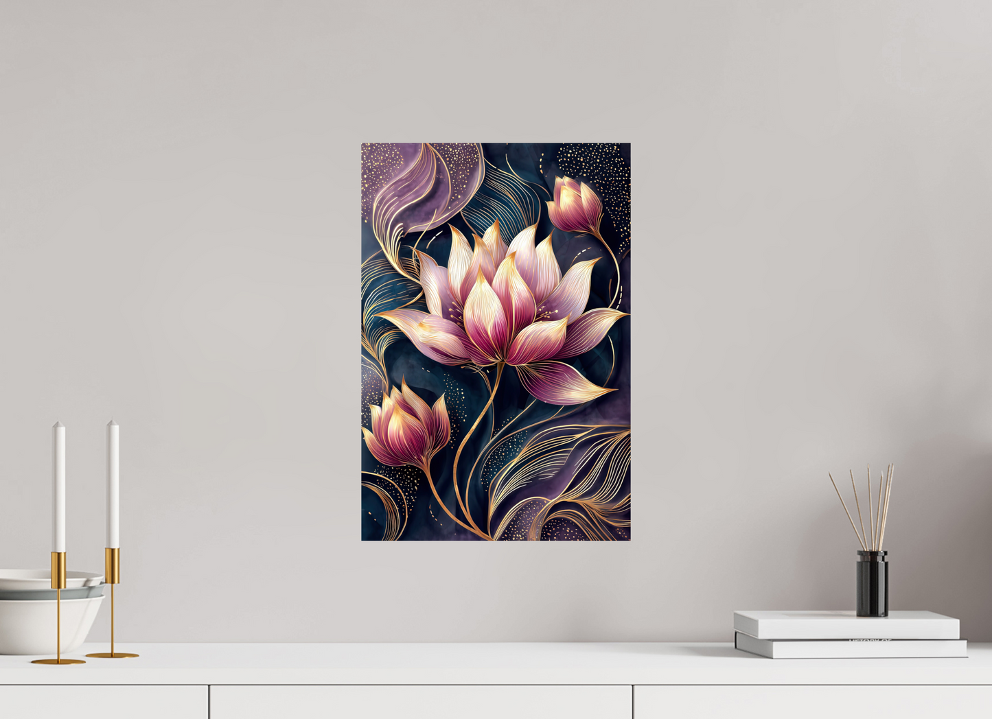 12 x 17.8″, Fine Art Print On Aluminum Dibond Art Deco Purple Lotus