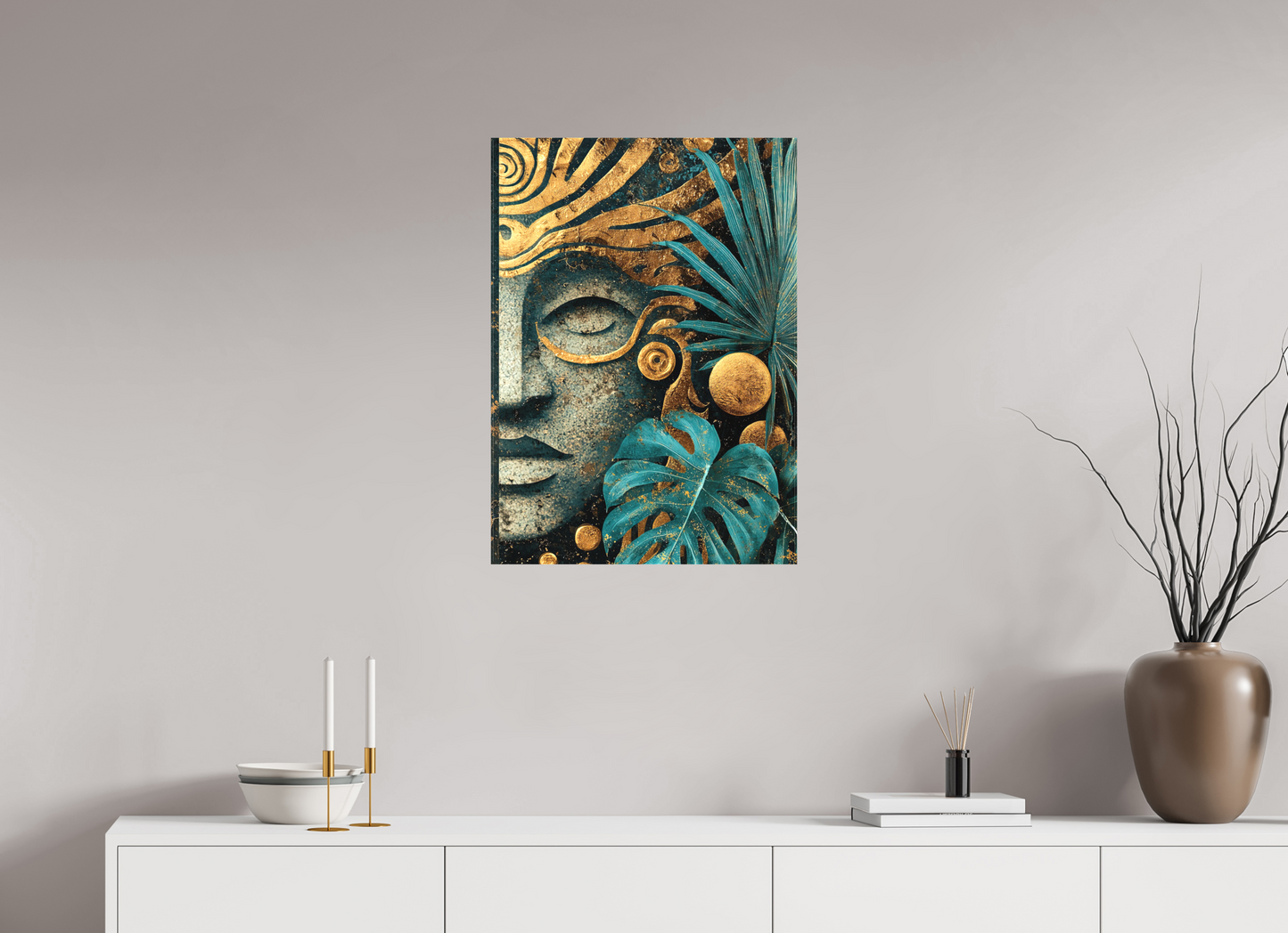 20 x 28″, Textile on Canvas Ancient Face 2
