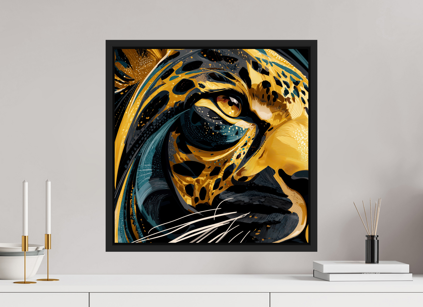 20 x 20″, Fine Art Print on Aluminum Dibond with Boarder Abstract Panther