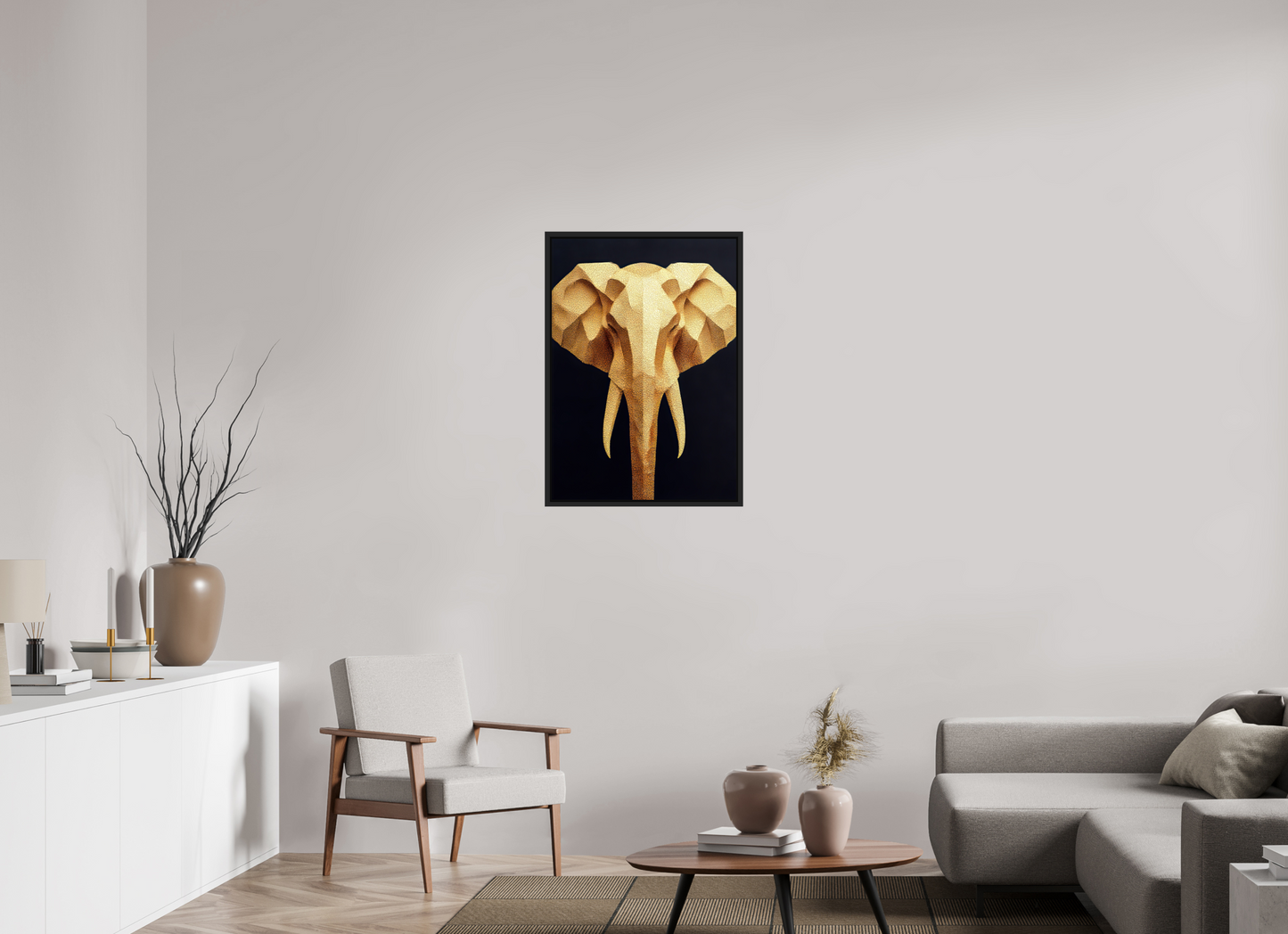 ISO A1 (59,4 x 84,1 cm), Fine Art Print on Aluminum Dibond with Boarder Gold Elephant