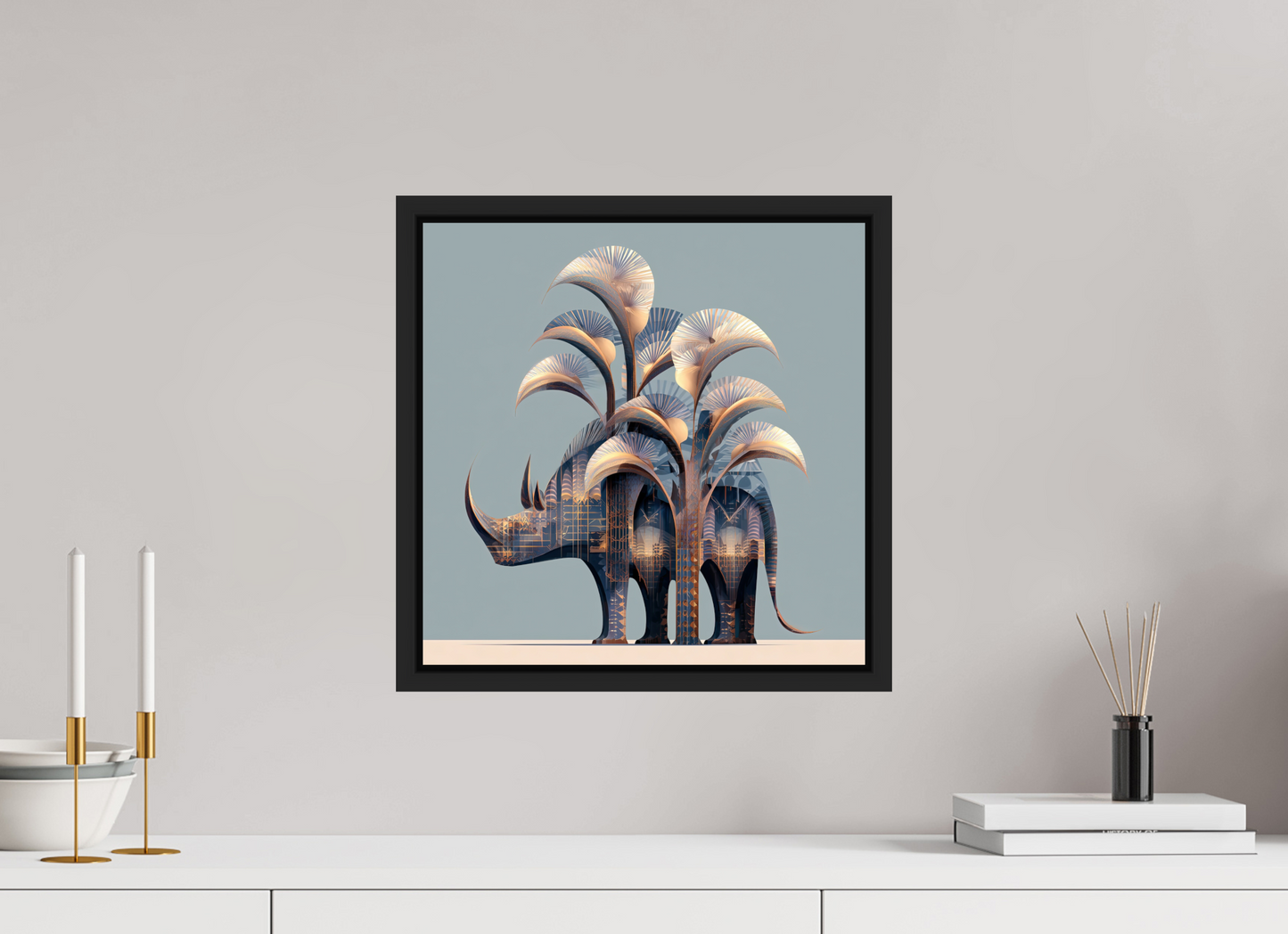15 x 15″, Fine Art Print on Aluminum Dibond with Boarder Abstract Rhino