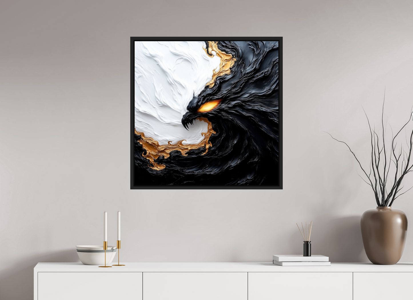30 x 30″, Fine Art Print on Aluminum Dibond with Boarder Yin Yang Bird