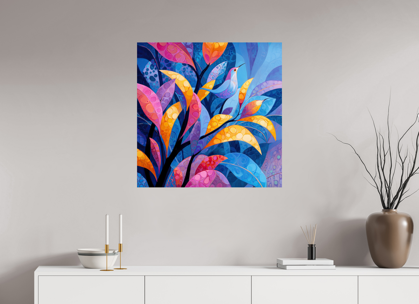 30 x 30″, Fine Art Print On Aluminum Dibond Tropical Bird