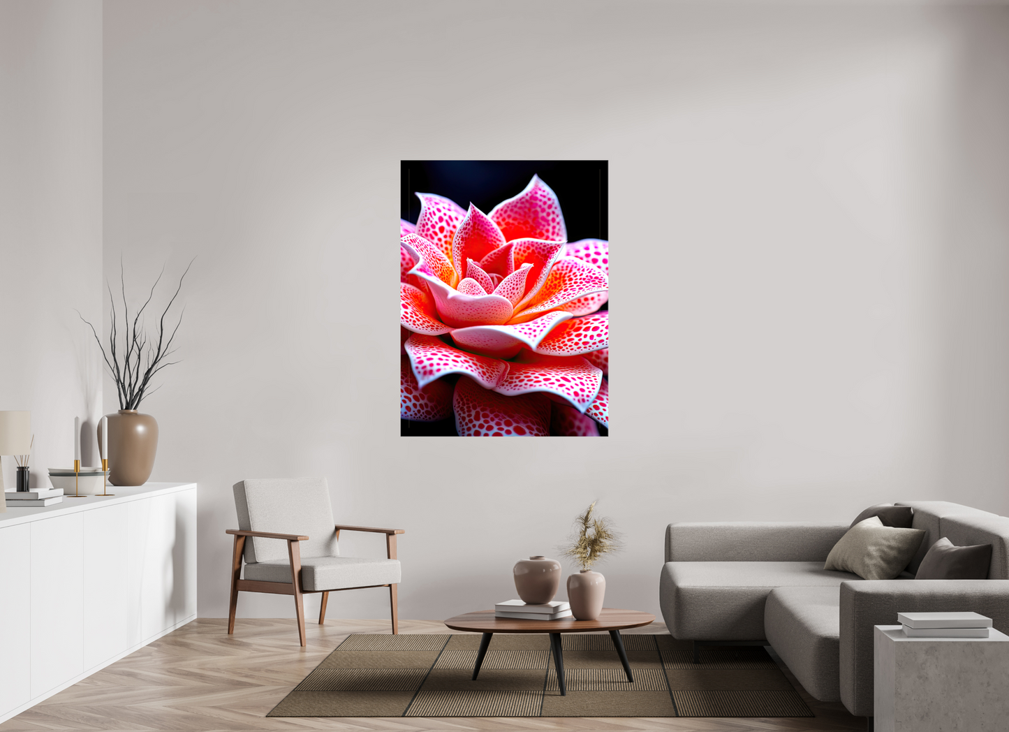 42 x 56″, Glossy Canvas Red Dot Flower