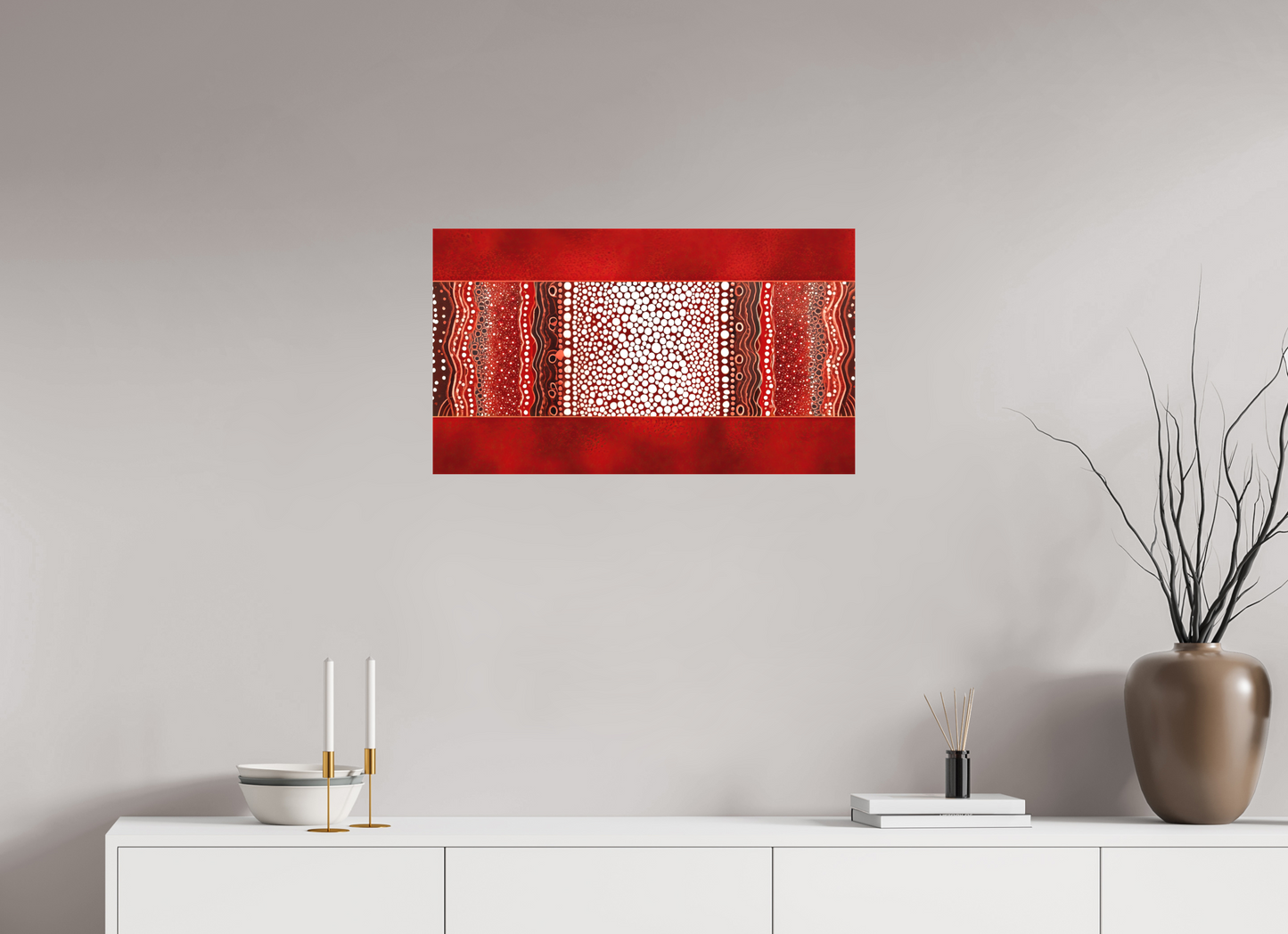 27.7 x 16″, Textile on Canvas Red Layers 1
