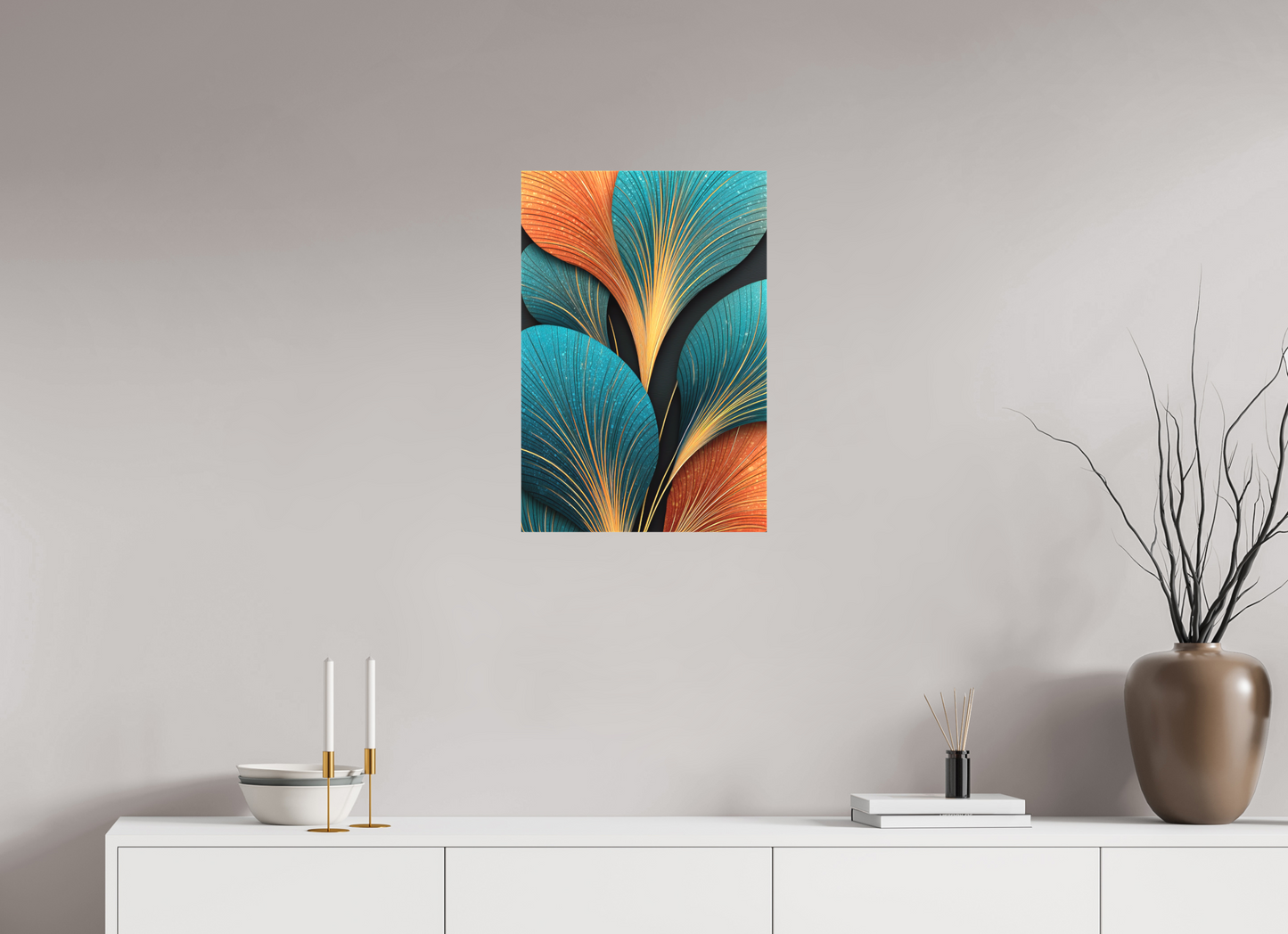 16 x 23.7″, Textile on Canvas Art Deco Flowers