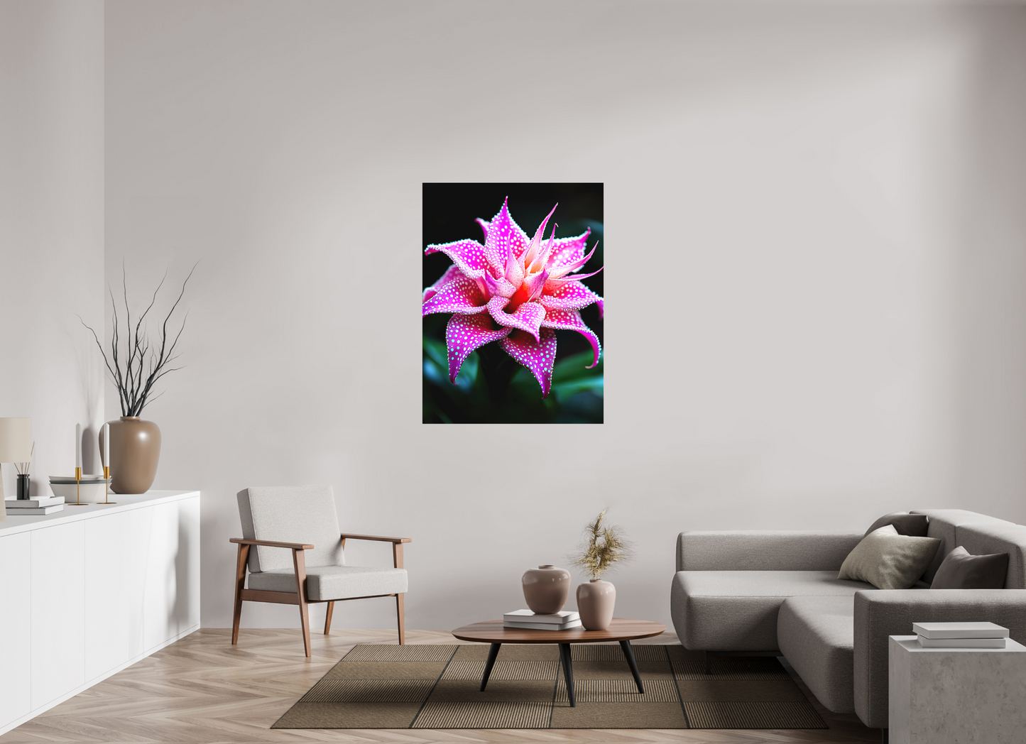 36 x 48″, Textile on Canvas Pink Mushroom Flower