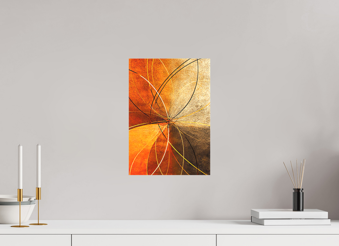 10 x 14.4″, Textile on Canvas Abstract Rust Circles